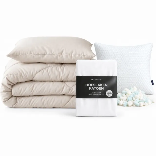 Dekbed-Discounter Sleeptime Dekbed Zonder Overtrek 200 x 200 cm - Inclusief kussen, hoeslaken en 2 kussenslopen - Wasbaar op 40 graden - Warmteklasse 2 - Off White