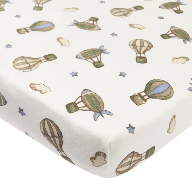 Meyco boxmatras hoeslaken Air Balloons ecru/groen/blauw