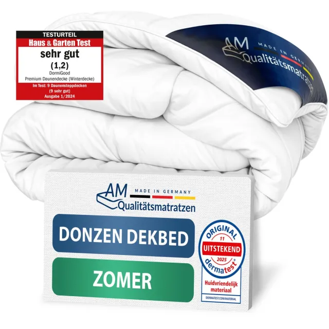 AM Qualitätsmatratzen 100% dons - Hoogwaardig donzen zomerdekbed 220x240 - Zomerdekbed 220x240 cm - Mee-ademend donsdekbed voor in de zomer - Inlegwerk van katoen Wit