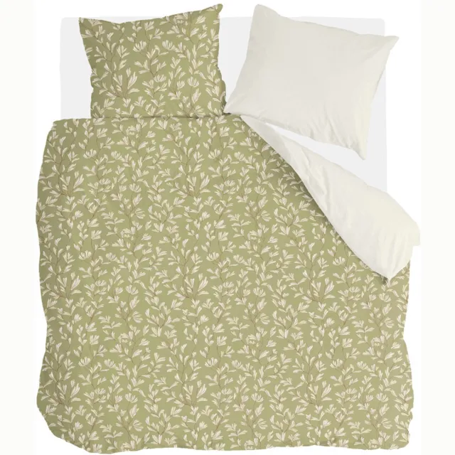 Walra Dekbedovertrek Blooming Grace - 240x220 - 70% gerecycled Katoen (GRS) / 30% Katoen (BCI) - Groen / Wit