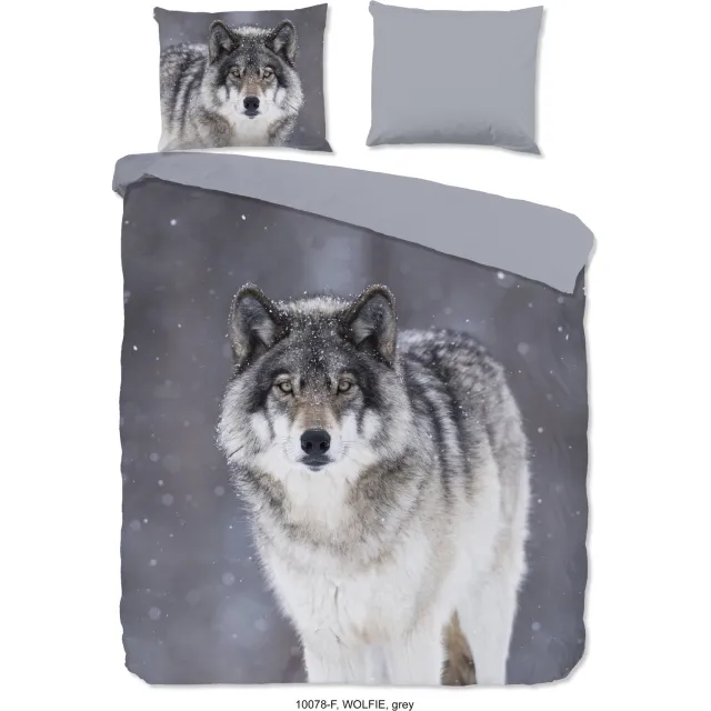 Good Morning dekbedovertrek wolf - Grijs - 100% Katoen flanel Grey
