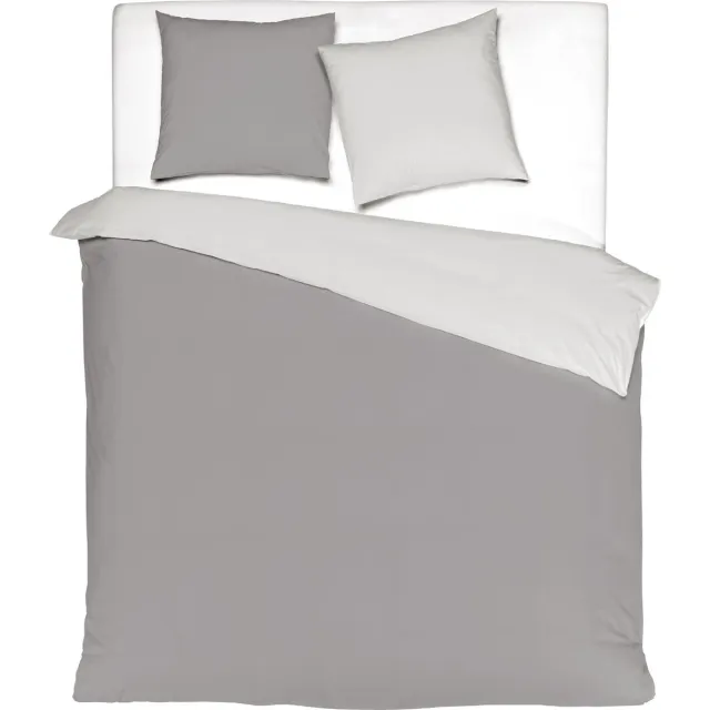 Mistral Home DEKBEDOVERTREK - katoensatijn - 140 x 200 cm + 65 x 65 cm - eenpersoons - effen kleur - grijs