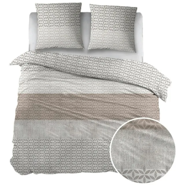 Sleepnight Dekbedovertrek - Taupe Strepen Flanel - B 270 x L 200 cm/B 270 x L 220 cm - 003597