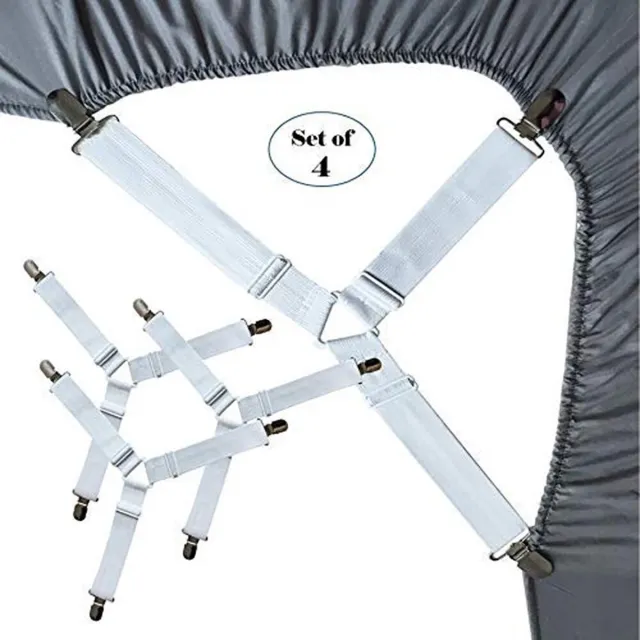 JeKa Trading Hoeslakenklem -Stevige Lakenklemmen - Set Van 4 Stuks - Elastisch - WIT - 3 Delige Klemmen Voor Dekbed Overtrek - Lakenspanners