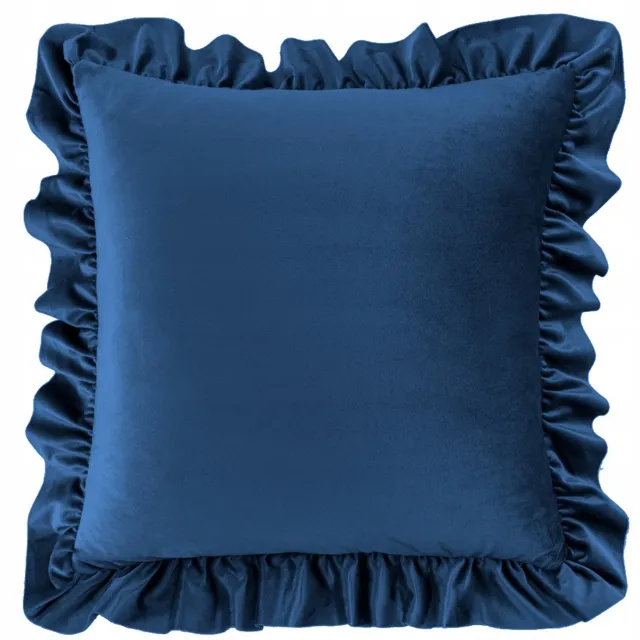 Fitizzio Decoratieve kussensloop met ruche, 40x40 cm, fluweel, marineblauw