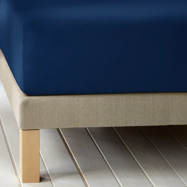 De Witte Lietaer Hoeslaken Laurence Blue Indigo - 180 x 200/220 x h 30 - Katoen Flanel Blauw