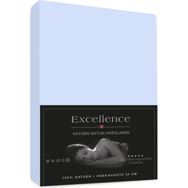 Excellence Katoen Satijn Hoeslaken 90x200+30 cm LIGHT BLUE blauw