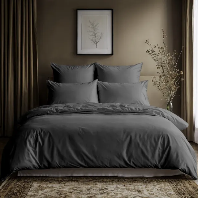 lavea Beddengoedset van 100% Katoen met Dekbedovertrek 155x220 + 1 Kussensloop 80x80 cm – Zacht, Ademend en Oeko-TEX Gecertificeerd – Antraciet