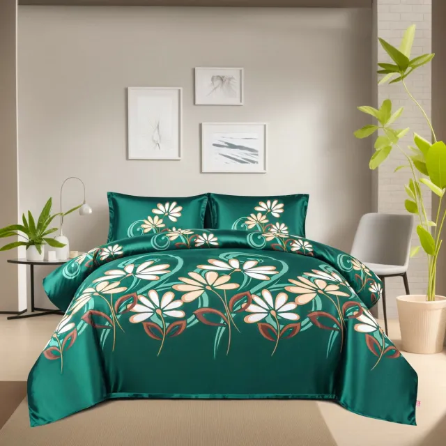 Zorgmatras.com Dekbedovertrek groen met bloemen 240x220 - incl. 2 kussenslopen Groen, beige, bruin, wit
