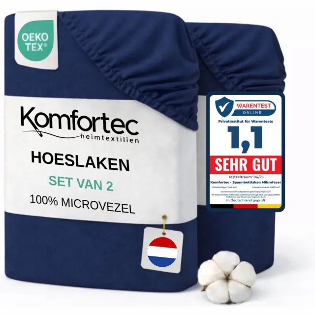 Komfortec Microvezel Hoeslaken set van 2 160x200 cm - 30cm Matrashoogte - Rondom Elastiek Blauw
