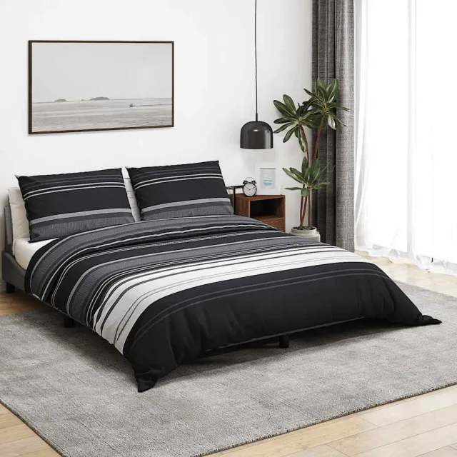 vidaXL 2 st 200 x 200 cm + 65 x 65 cm 100% Cotton Black Stripes, foto 2