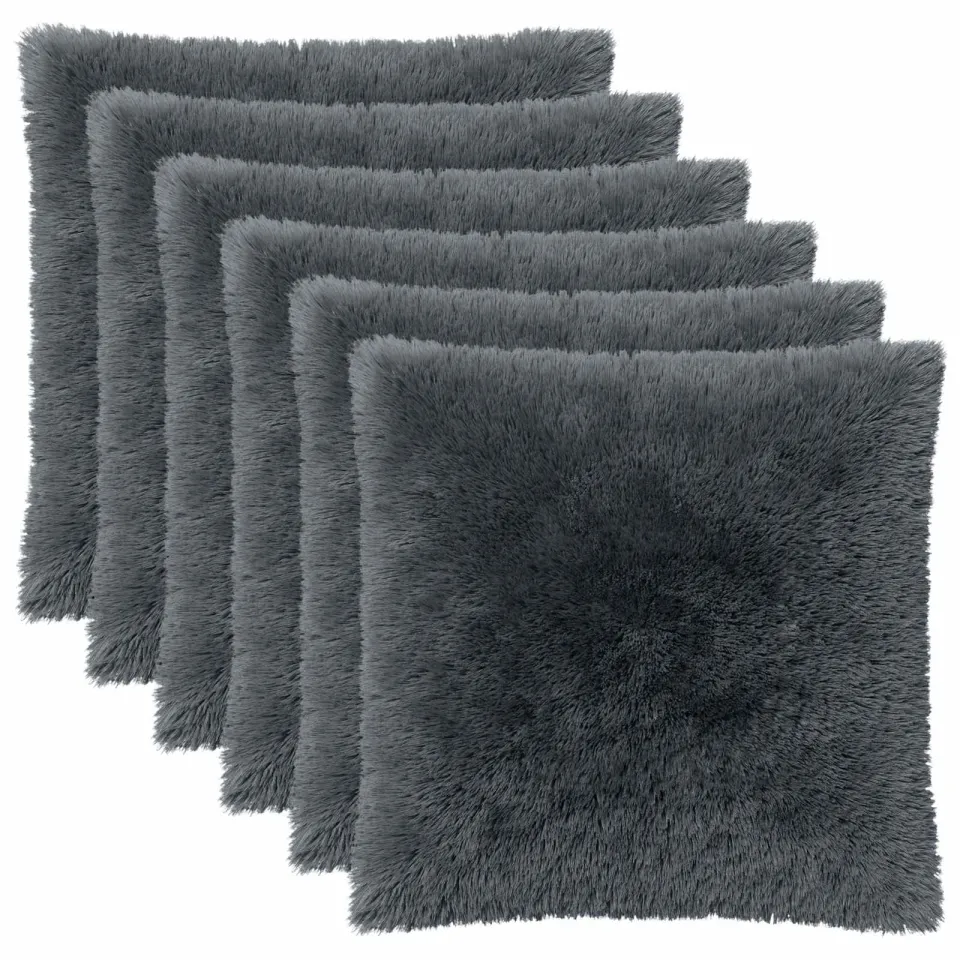 vidaXL Kussensloop 6 st HEERLEN Antracietkleurig 80 x 80 cm PV Fleece Anthraciet
