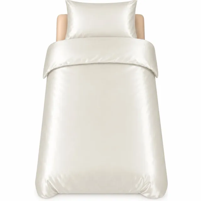 decoware Dekbedovertrek Glans Satijn 140x220 cm - Off White - Met Kussensloop - Eenpersoons - Hotelervaring Creme