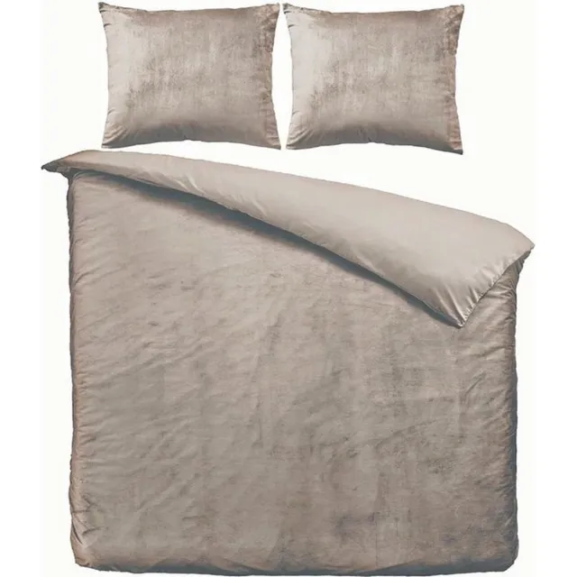 Beau Maison Velvet Velours - Dekbedovertrek - Taupe Grijs - Lits jumeaux 240x200/220 - Inclusief 2 kussenslopen