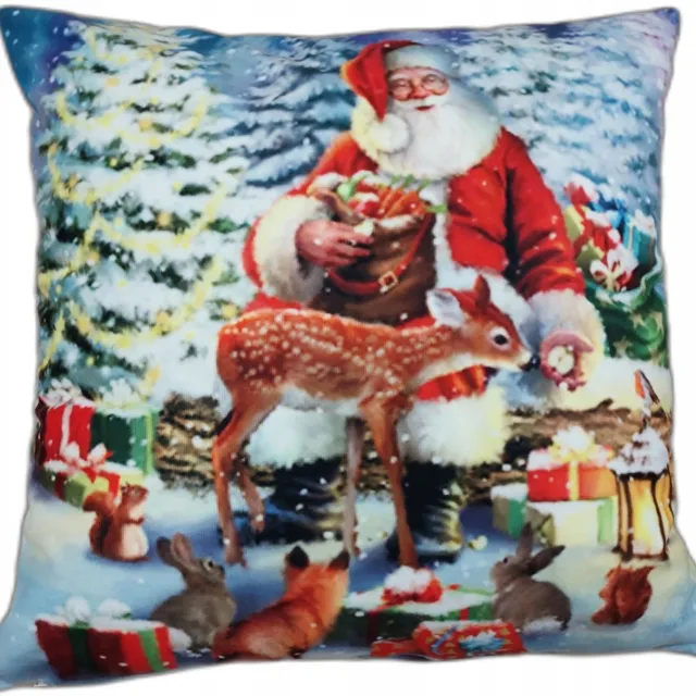 DomoweMarzenia Kerst Kussenhoes 40x40cm - Zacht Velours met Sinterklaas & Rendier Multicolor