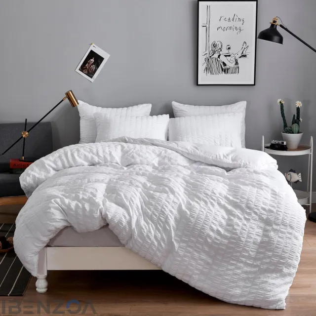 Ibenzoa Dekbedovertrek - Waffle Patroon - Wit - Microvezel