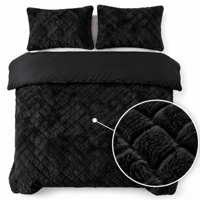 Droomtextiel Syon Teddy Dekbedovertrek Zwart - 200x200/220 cm - Ultiem Zacht