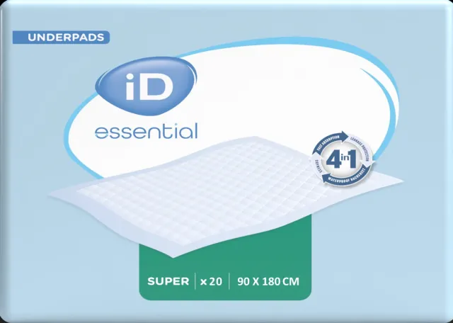 ONTEX ID Essential Underpads Super 90 x 180 cm (bordable) - 1 paquet de 20 protections 1 pak van 20 stuks