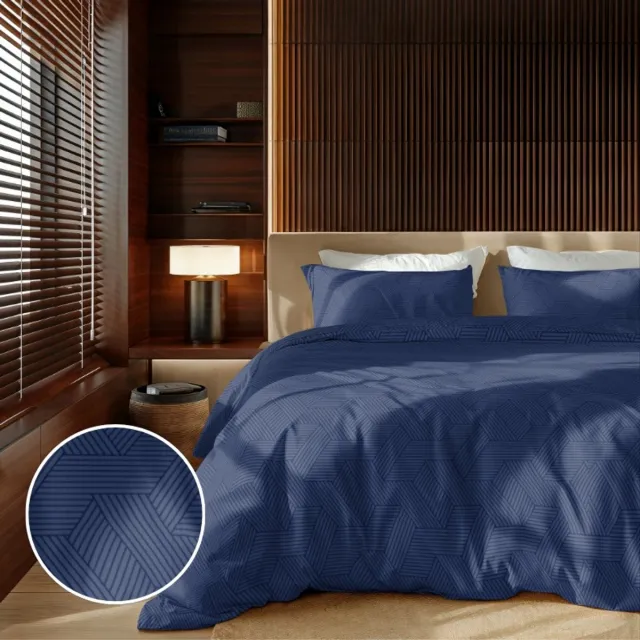 Zydante Dekbedovertrek Set - met 1 Kussensloop - Emboss Geometric Donkerblauw
