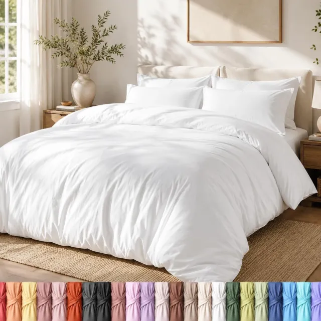 Famanu Lichtgewicht dekbedovertrekset met kussenslopen van 50 x 65 cm, 220 x 220 cm, zacht microvezel polyester in wit
