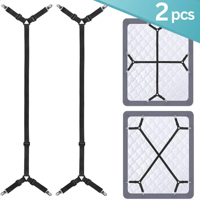 RENALUX Lakenspanners - 2 Stuks - Bedbretels - Lakenbretels - Dekbedclips - Lakenklemmen - Overtrekspanners - Dekbed Clips - Dekbed Klemmen - Bed Bretels - Verstelbaar - Zwart