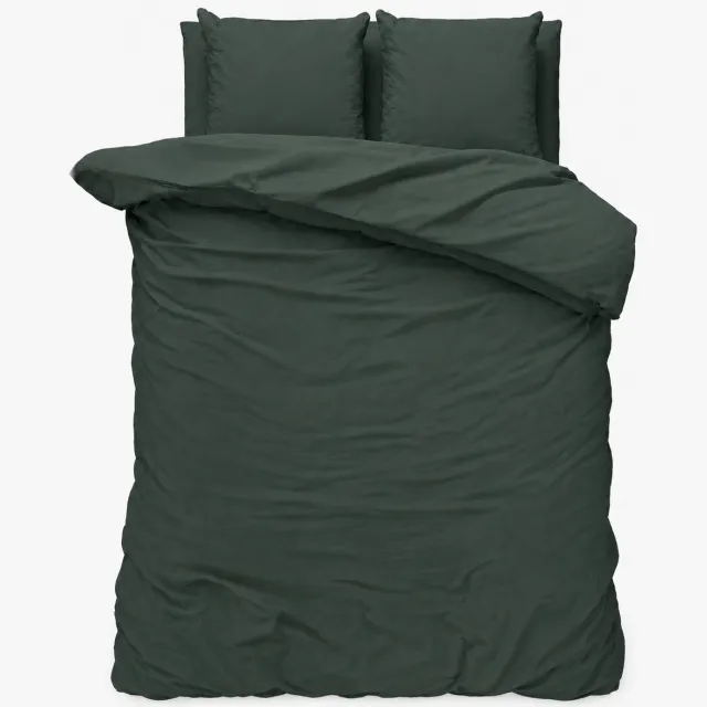 decoware Dekbedovertrek Uni 200x220 cm - Donkergroen - Katoen - Met kussenslopen - Tweepersoons