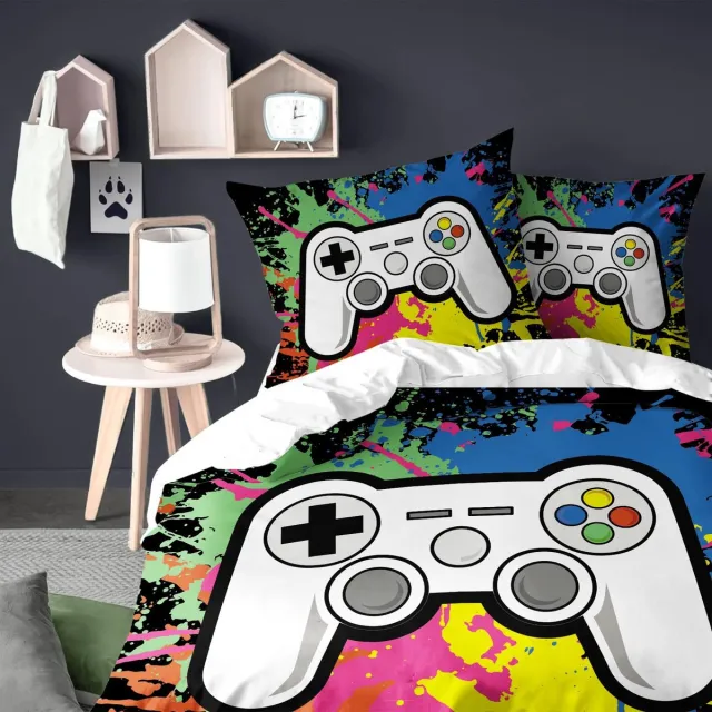 Ibenzoa Gaming Beddengoed voor Jongens met Stijlvol Ontwerp en Heldere Kleuren, Inclusief Kussenslopen kleurjik