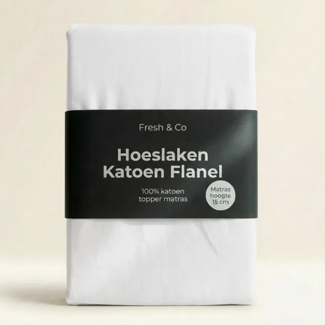 Dekbed-Discounter Fresh and Co Topper Hoeslaken 200 x 210/220 cm - Katoen Flanel - Geschikt voor toppers tot 15 cm hoog - Wasbaar op 30 graden - Strijkvrij - Wit