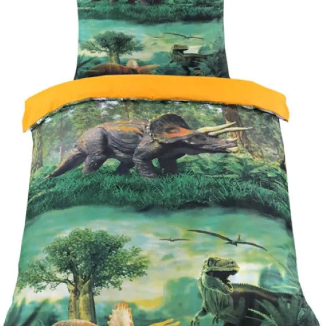 Husch Dekbedovertrek -Dinosaurussen Multi Kleur - Eenpersoons -140x220-cm + 1 kussensloop 60x70cm Groen