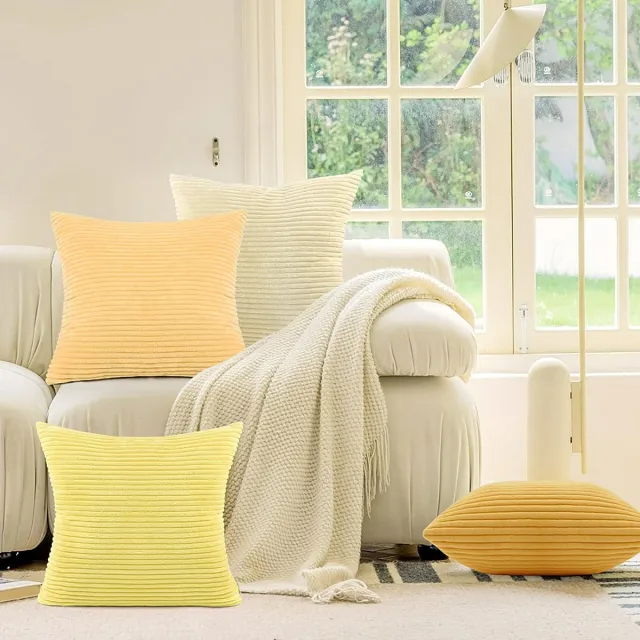 Ibenzoa Kussenslopen Set van 4 in Zacht Corduroy Fluweel voor Bank en Stoel Decoratie geel