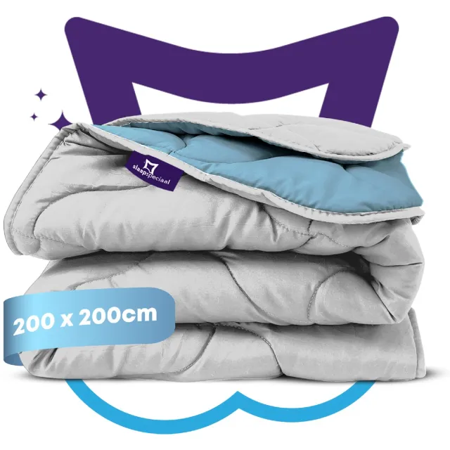 Slaapspeciaal Eazydekbed Series Blauw/Grijs - Wasbaar Dekbed - Zomerdekbed zonder Overtrek - Hoesloos Dekbed - 2 in 1 Dekbed - Dekbed met Vaste Overtrek - Duo Kleur Dekbed - 200x200 cm
