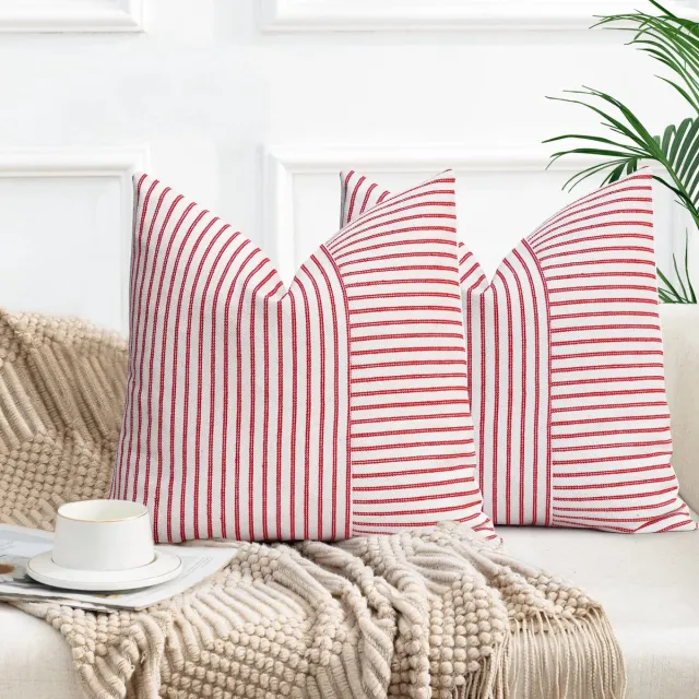 Ibenzoa Kussenhoes Set van Twee met Stijlvolle Strepen voor Diverse Interieurs - 50x50 cm, Rood