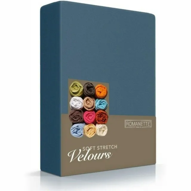 Romanette Hoeslaken stretch Teal Velours, 80% Katoen, 20% Polyester, 220 gr/m2 1-persoons 80/90/100x200/210/220