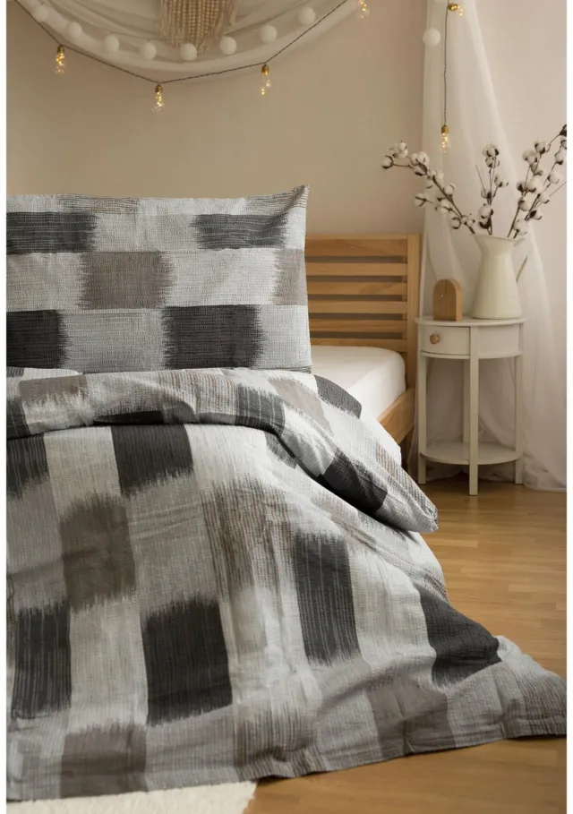 Sweet Home Dekbedovertrek Brush Strokes - 140 x 200 cm / 70 x 90 cm - Mousseline Grijs