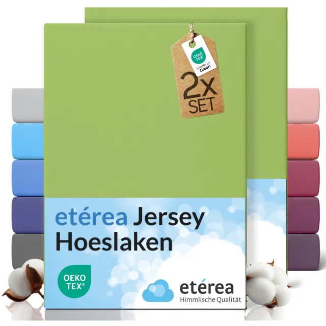 etérea Himmlische Qualität etérea Jersey hoeslaken 2-pack 100x200-120x200 cm (hoek 25 cm) 100% katoen - Jadegroen