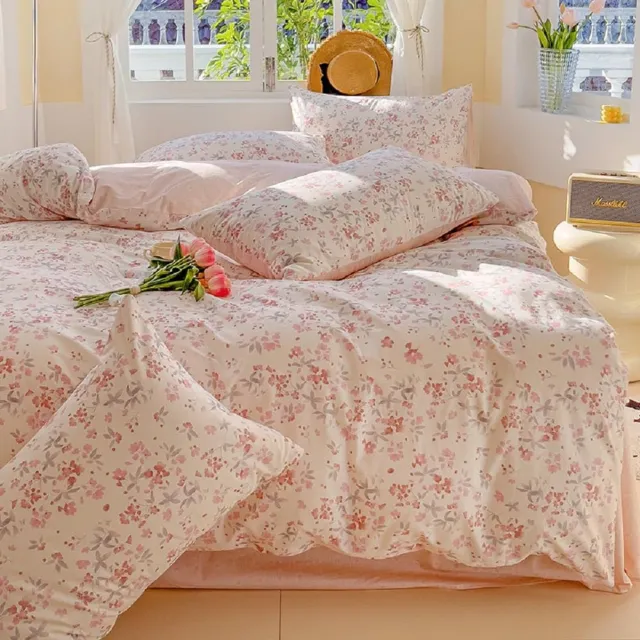 Unyqoos Roze Bloemenpatroon Beddengoedset van Microvezel met Omkeerbaar Dekbedovertrek Kleurjik