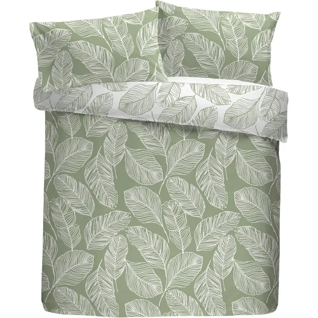 Famanu Matteo Green Leaf Dekbedovertrek - Super kingsize beddengoed - omkeerbaar ontwerp (witte en groene kleuren) - dekbedovertrek groen blad/bladeren - saliegroen beddengoed groen wit