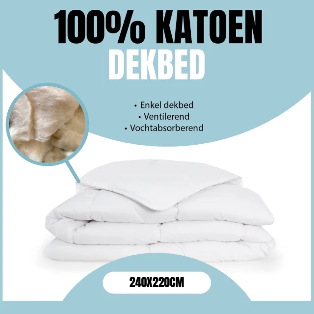 Eleganzzz 100% Katoen Enkel Dekbed - Winterdekbed - All Year Dekbed Enkel - 500gr/m2 - Dekbed 100% Katoen - Enkel Dekbed 240x220 - Lits Jumeaux Extra Lang - Dekbedden wit