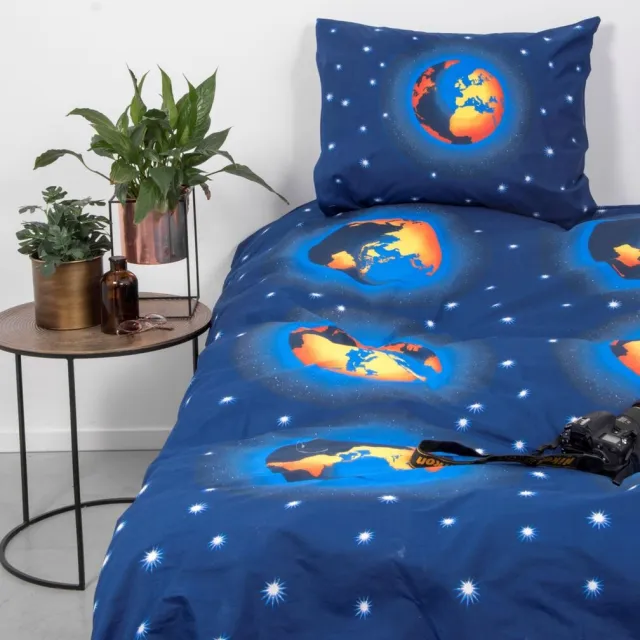 ORPHELINO 100% Katoen Percaline Dekbedovertrek Kinderdessin 240x200/220-2x60x70 cm GLOBE MULTI