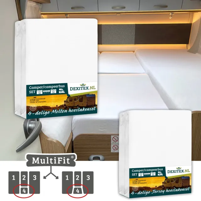 dexitex 1 x Molton & 1 x Hoeslaken Wit / 4 delige set-Geschikt voor Camper lengtebedden of enkele bedden 1 x moltons/ 1 x hoeslaken Wit