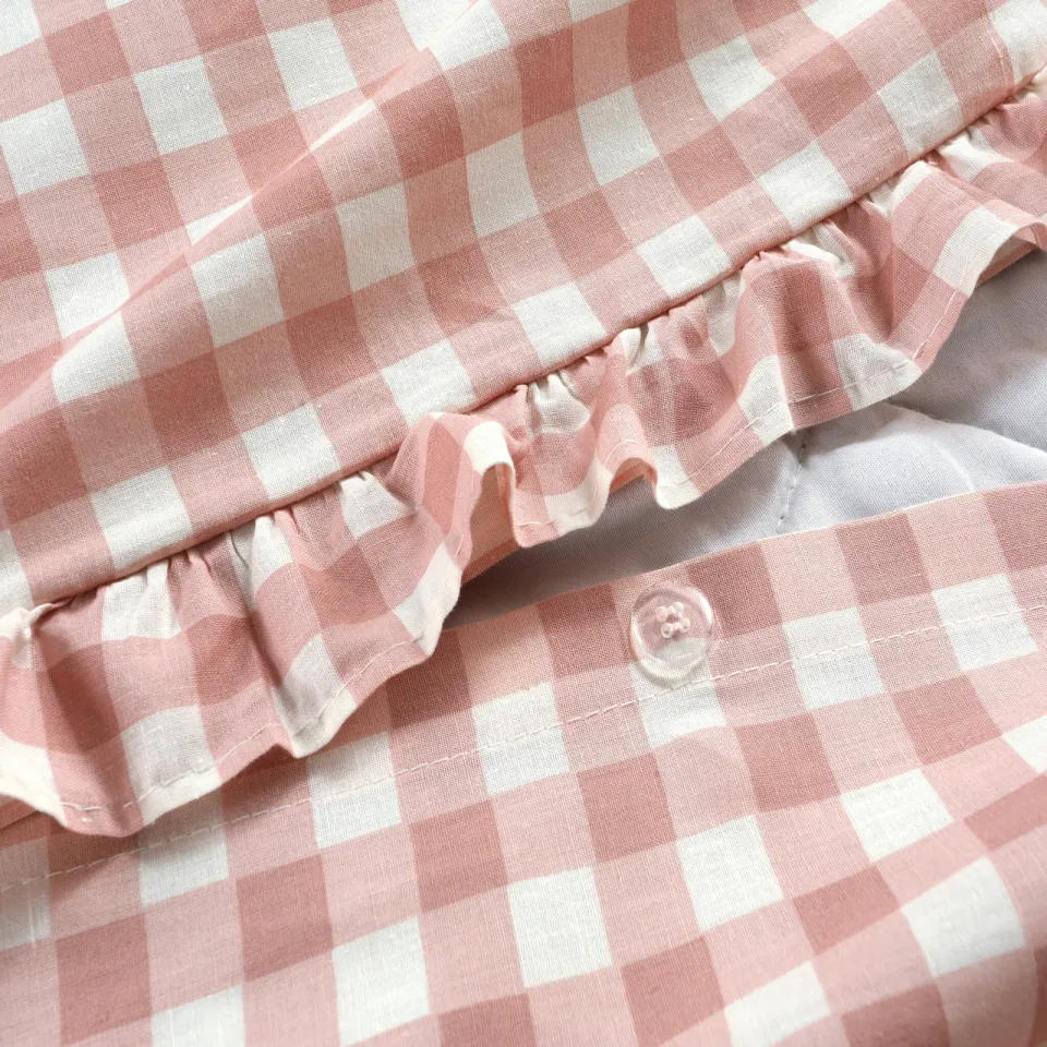 NOUS Living katoenen geruite ruffle 2-persoons dekbedovertrek 200x220 cm - roze, foto 6