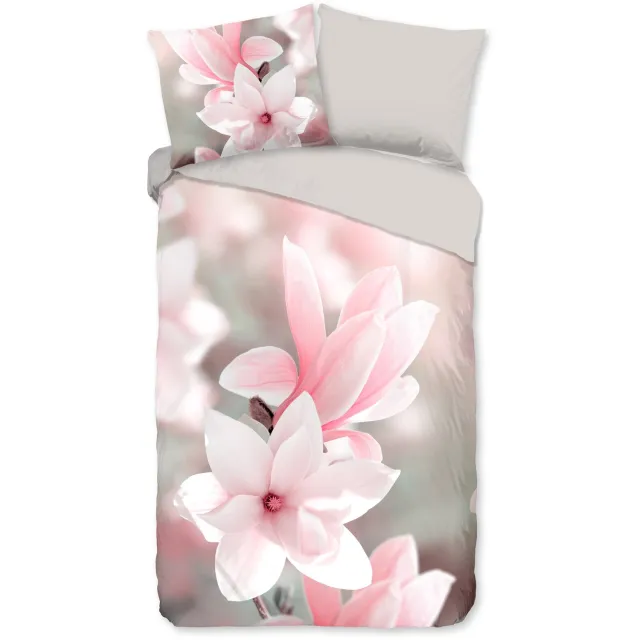 Pure dekbedovertrek magnolia bloemen - 1 persoons 140x200/220 cm - Roze - Microvezel