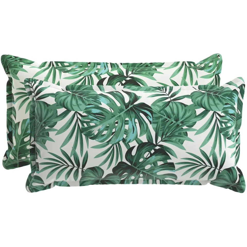 vidaXL Kussensloop 2 st HOUTEN Bladpatroon 40 x 80 cm Polyester Groen