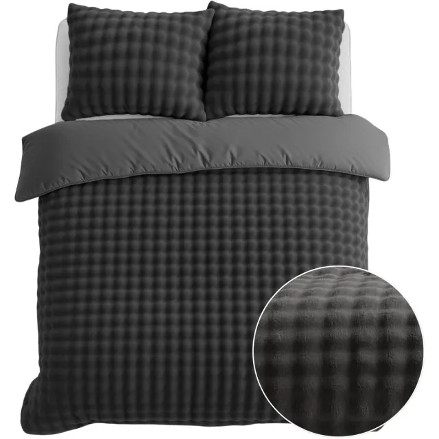 Droomtextiel Flanel Fleece Dekbedovertrek Pompom - antraciet - 200x200/220
