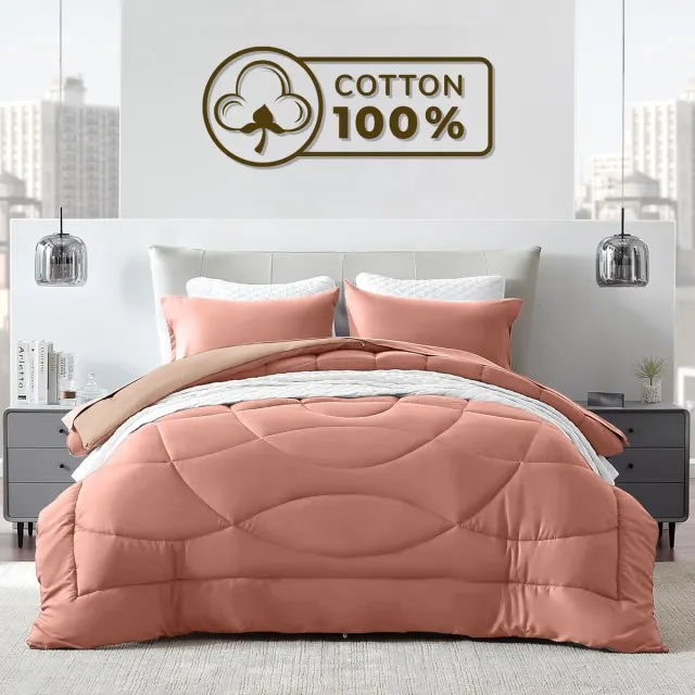 Sleep comfy Cottiva Series - All Year Dekbed zonder overtrek - Oudroze & Salmon | 200x200 cm - Wasbaar hoesloos dekbed - Binnen & Buiten - 100% Katoen - Met Kussenslopen| Dekbed in Kleur - OEKO Green - Droogt Snel