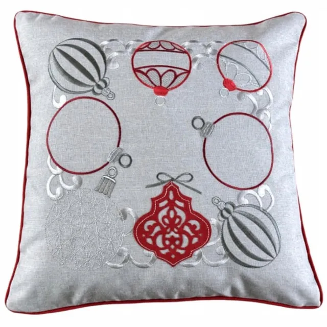 DeHome Kerstkussenhoes Grijs 40x40 cm met Kerstballen - Decoratief