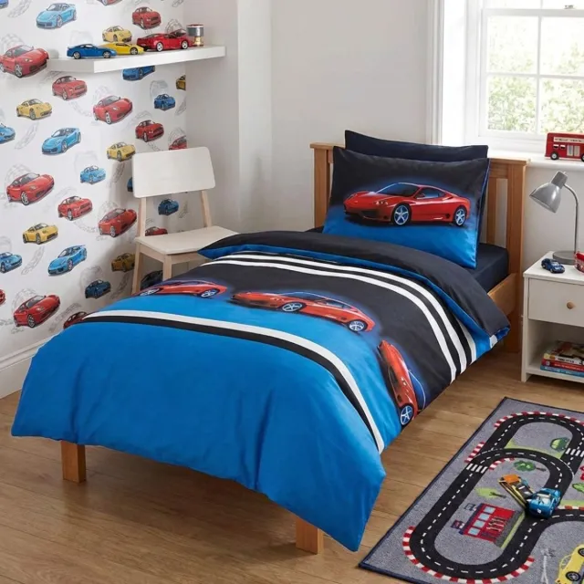 Indigo ORPHELINO 100% Katoen Percaline Dekbedovertrek Kinderdessin 200x200/220-2x60x70 cm MONTE CARLO ROOD MULTI