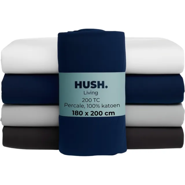 HUSH. Living HUSH Living - Hoeslaken Percale - 100% Katoen - 200TC - Extra Fris en Koel - Sterk en Slijtvast - Elastiek Rondom - 180x200+30cm - Navy Blauw