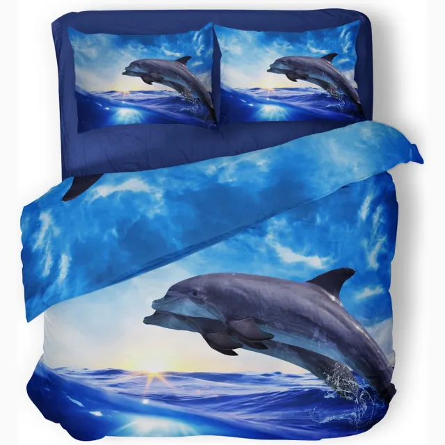 Eleganzzz Dekbedovertrek Dolphins - blauw - Dekbedovertrek 240x200/220cm - Micropercal - Lits Jumeaux - Dekbedovertrekken - Dolfijn Dekbedovertrek