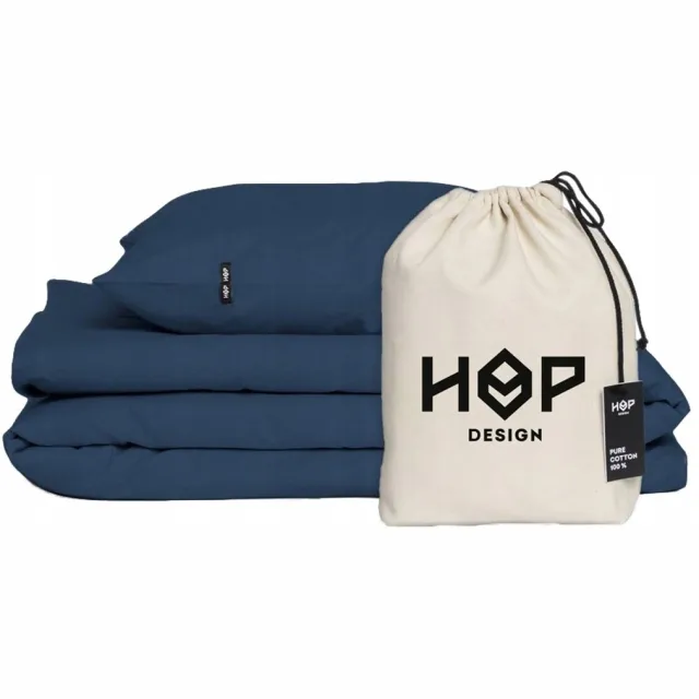 HOP Design Natuurlijk Katoenen Dekbedovertrek + 2 Kussenslopen - Marineblauw